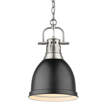  3602-S PW-BLK - Duncan Small Pendant with Chain in Pewter with a Matte Black Shade